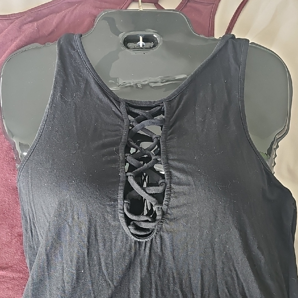 Stylish Women's Lace-Up Tops - Black and Burgundy - Picture 3 of 4